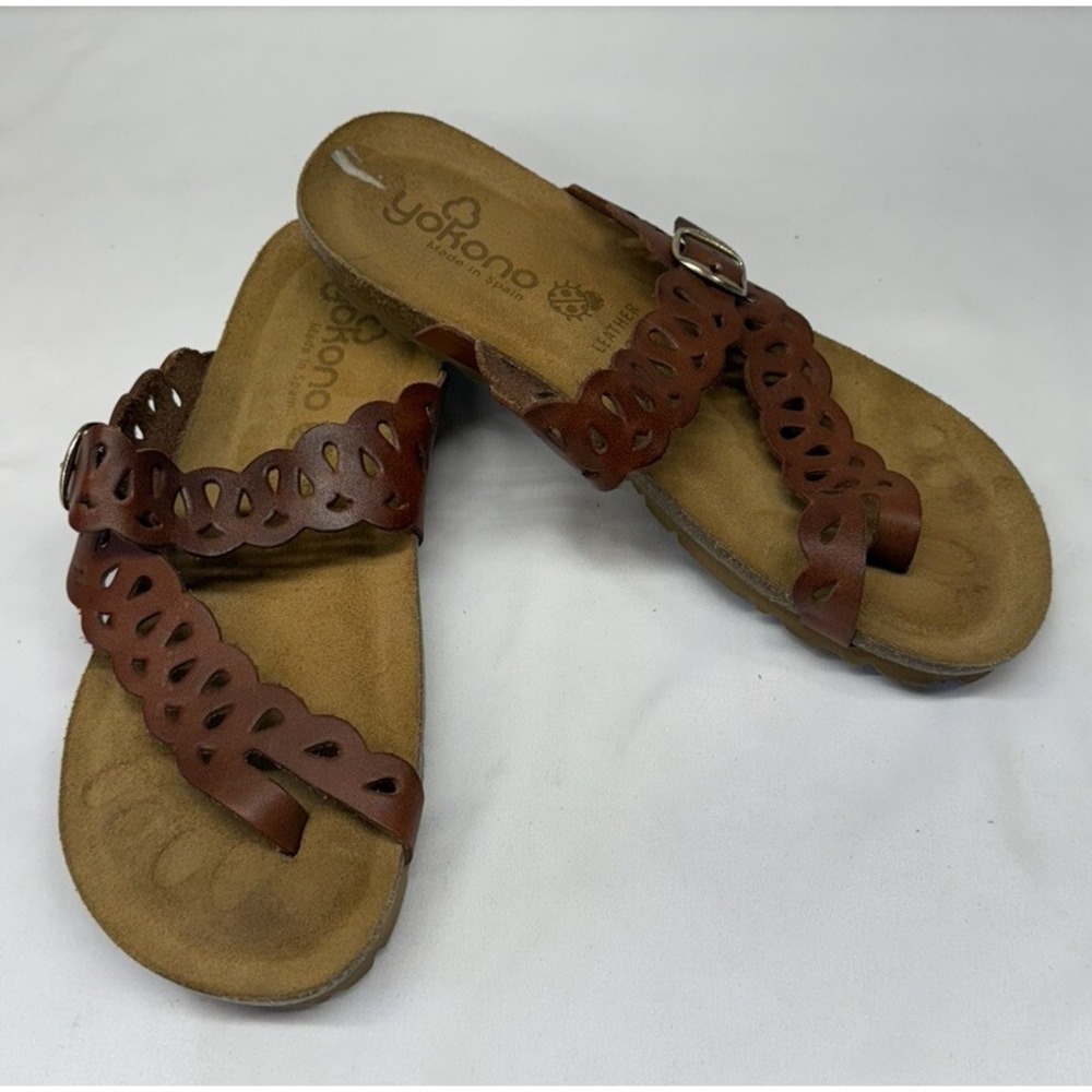 Yokono Leather Laser Cut Sandals W/Leather Insole (Spain) Brown US Sz 8